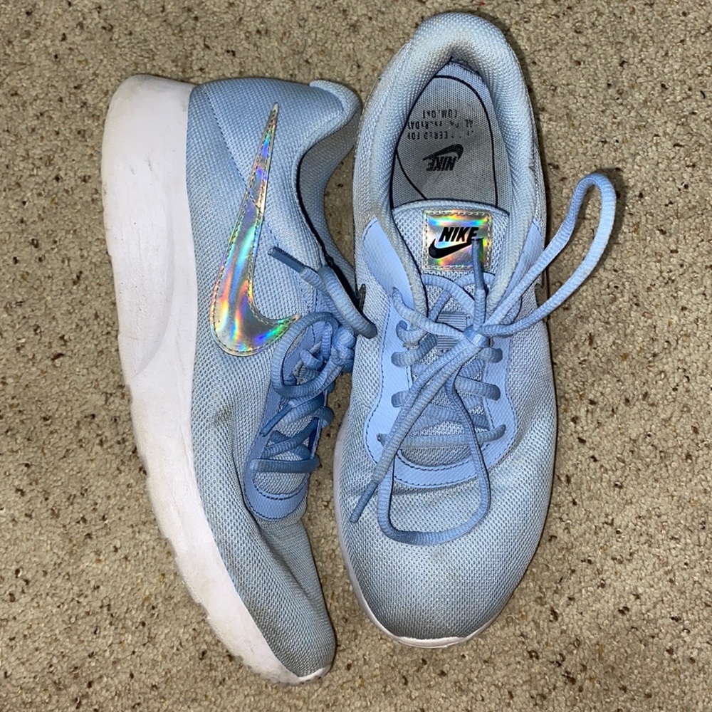 Nike Womens Tanjun Blue Running Shoes Lace Up Sneakers